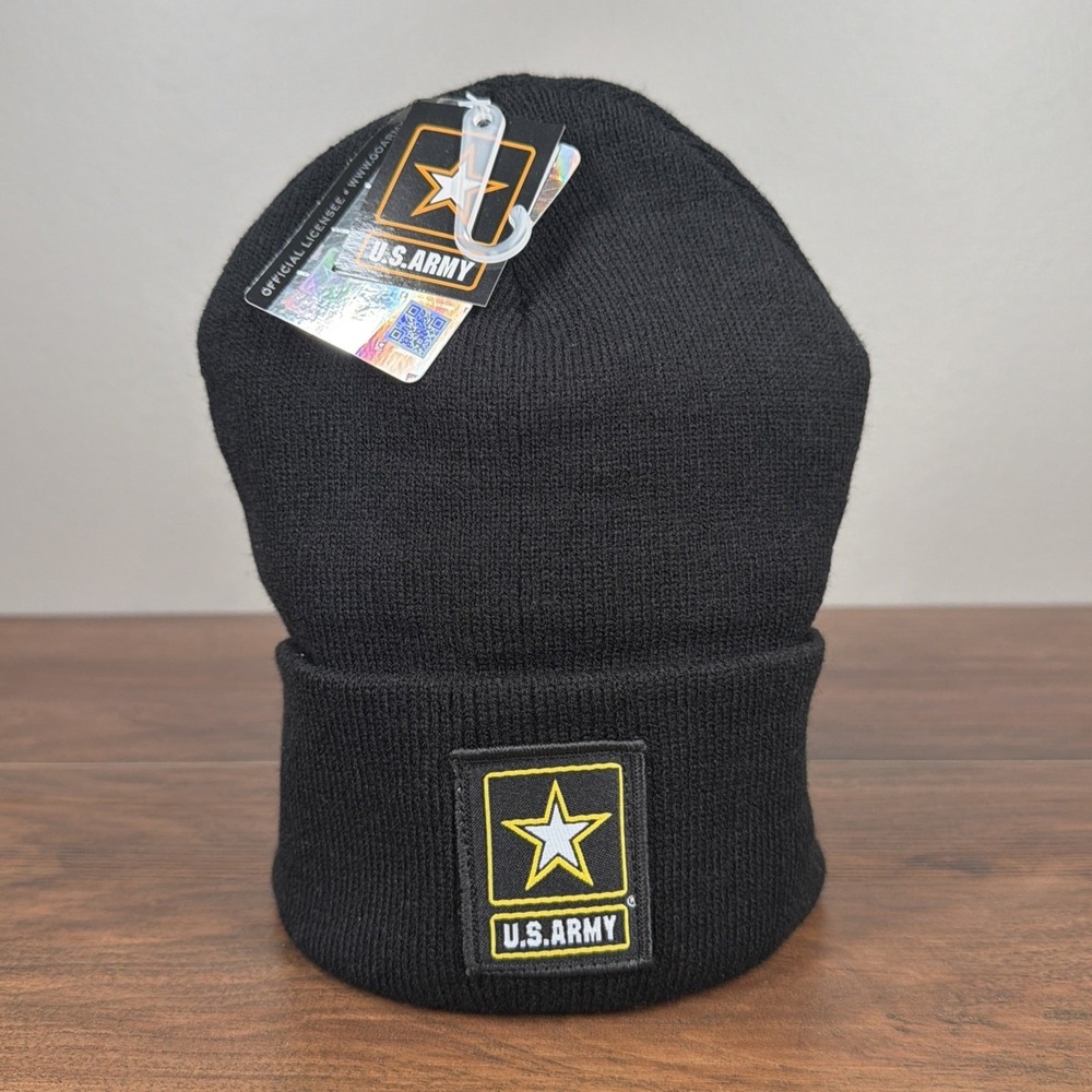 USA Army Winter Hat Beanie Knit One Size Black Military Cap